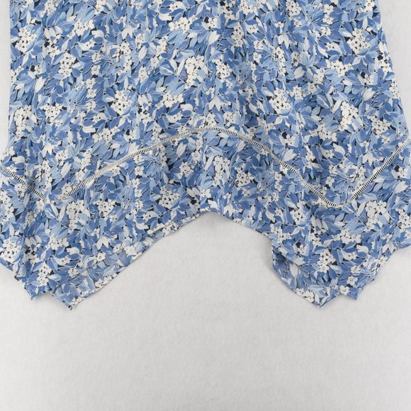 Ralph Lauren Skirt Women's Plus Floral Print A-line Handkerchief Hem White Blue - Picture 6 of 8